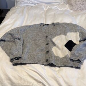 Cynthia Rowley Gray Cardigan with Black and White Accents